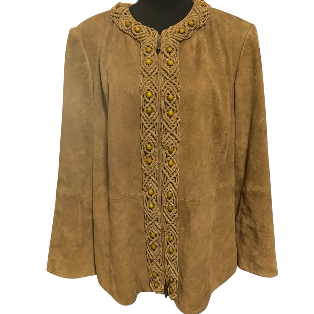Elegant Tan Women's Jacket By Dana Buchman- Suede Leather with leather cuffs. - Picture 2 of 10